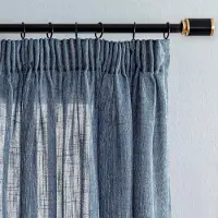 Unyqoos Gordijnenset Linnenlook voor Woonkamer met Plooiband, Halftransparant, Set van 2, Donkerblauw, 245x140 cm