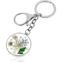 Unyqoos Esthetische sleutelhanger met geperste vergeet-mij-niet bloemen en robuuste sluiting