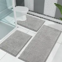 Unyqoos Set van 3 Luxe Grijze Badmatten met Antislip en Chenille Comfort voor Badkamer