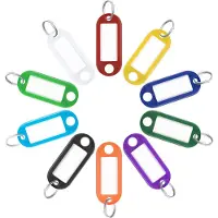 Unyqoos Kleurrijke kunststof sleutelhangers met etiketten en splitringen set van 10
