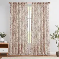 Unyqoos Lange Linnen Bloemengordijnen met Verborgen Lussen voor Woonkamer en Slaapkamer, Set van 2, 140 x 225 cm, Rood op Beige