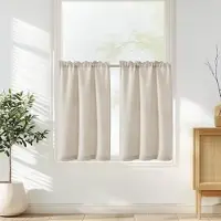 Unyqoos Set van twee halftransparante linnenlook gordijnen voor keukenramen 90 x 75 cm