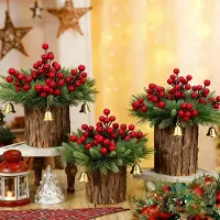 Unyqoos Set van 60 kunstmatige dennentakken met rode bessen, 15 cm – kunststof en schuim, rode kerstdecoratie voor kransen, bloemstukken en tafeldecoratie