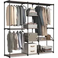Unyqoos Kledingkast met ruime opbergmogelijkheden en stevig metalen frame, vrijstaande garderobe met stoffen planken en kapstok