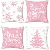 Unyqoos Set van vier feestelijke roze kussenhoezen met winterse prints voor huisdecoratie