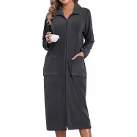 Unyqoos Comfortabele lange fleece badjas voor dames met rits en zakken