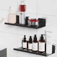 Unyqoos Zwart roestvrij stalen badkamerrek zonder boren voor douche en keuken