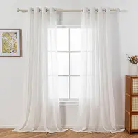 Unyqoos Gezellige Halftransparante Gordijnen Met Linnenlook en Oogjes Voor Woon- en Slaapkamer, Set van 2, Beige
