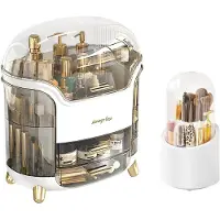 Unyqoos Stijlvolle en Praktische Make-up Organizer met Transparant Deksel en Draaibare Kwastenhouder