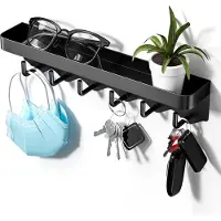 Unyqoos Ruimtebesparend Multifunctioneel Sleutelrek met Plank en 6 Haken voor Diverse Opbergbehoeften