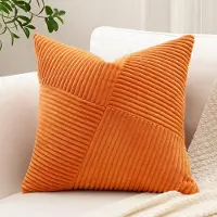 Unyqoos Stijlvolle oranje corduroy kussenhoes met gestreept patroon voor diverse interieurs