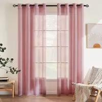 Unyqoos Elegante Transparante Polyester Gordijnen Set met Ringen, Luchtig en Decoratief voor Slaap- en Woonkamer, 140 x 175 cm, Donkerroze