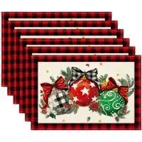 Unyqoos Set van 6 wasbare kersttafellopers in polyester linnen voor feestelijke tafeldecoratie