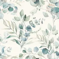 Unyqoos Waterbestendig vliesbehang met aquarel eucalyptustakken en groene planten, groente-wit