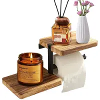 Unyqoos Houten toiletrolhouder met dubbele plank en vintage uitstraling