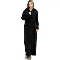 Unyqoos Comfortabele lange damesbadjas met ritssluiting en capuchon van zachte fleece stof