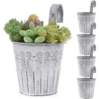 Unyqoos Set van vijf metalen vintage bloempotten met haken voor binnen en buiten