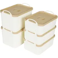 Unyqoos Witte opbergboxen-set met deksel, 5-delig – Gemaakt van PP-kunststof, 3 stuks van 25,5 x 16,5 x 10 cm en 2 stuks van 25,5 x 16 x 16 cm, stapelbaar, met ergonomische handgrepen