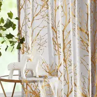 Unyqoos Stijlvolle Transparante Gordijnen met Gouden Takpatroon voor Elke Kamer, Set van 2, Lichtdoorlatend