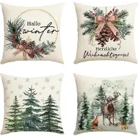 Unyqoos Set van 4 decoratieve kussenslopen voor feestelijke kerstsfeer in huis
