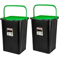 PlasticForte Recycling afvalbak - 2x - zwart/groen - 45 Liter - afsluitbaar - 34 x 40 x 54 cm - kunststof
