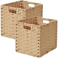 Unyqoos Opvouwbare opbergmanden van kunststof met rotan-look en draaggrepen