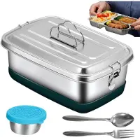 Unyqoos Dubbellaagse roestvrijstalen lunchbox met vakken en lekvrije afdichting
