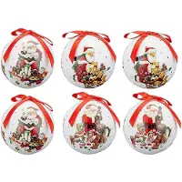 Unyqoos Set van 6 nostalgische onbreekbare kerstballen met rood lint voor decoratie