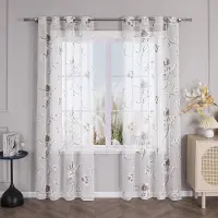 Unyqoos Lange transparante gordijn met kersenbloesem motief voor elke kamer 140 x 225 cm