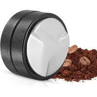 Unyqoos Verstelbare koffiedistributeur van roestvrij staal voor espressoapparaten, 58 mm, Roestvrij staal, Zwart