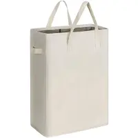 Unyqoos Ruimtebesparende Opvouwbare Wasmand met Handvatten en Waterdichte Functie, 45L Capaciteit, Beige
