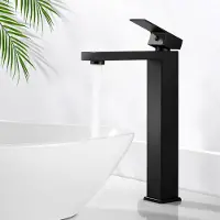 Unyqoos Elegante Hoge Zwarte Wastafelkraan voor de Badkamer met Vierkant Design en 295mm Hoogte, Roestvrij Staal
