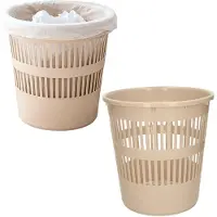 PlasticForte Afvalemmer - 2x - 10 Liter - 29 cm - kunststof - beige - kantoor en slaapkamer