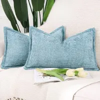 Unyqoos Set van 2 Luxe Chenille en Fluwelen Kussenhoezen met Stijlvolle Rand voor Woonkamer en Slaapkamer