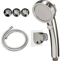 Unyqoos Hogedrukhanddouche zonder boormachine met AAN/UIT-pauzeschakelaar 3 straalmodi Waterbesparende douchekop Afneembare puppy-doucheaccessoires (O: douchekop (geborsteld nikkel) + beugel + slang)