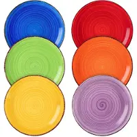 Unyqoos Set van 6 Handgemaakte Aardewerk Dessertborden met Kleurrijk Design voor Elke Gelegenheid