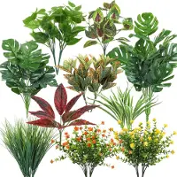 Unyqoos 18-delige, weerbestendige kunstplantenset, 20–50 cm, UV-bestendig kunststof, onderhoudsvrij, geschikt voor balkon, tuin en interieur