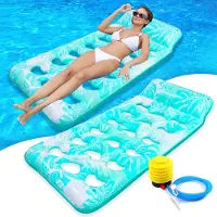 Unyqoos Opblaasbare waterhammock voor zwembad, 170x80 cm – PVC loungebed met hoofdkussen, hartvormig, voor volwassenen en kinderen, inclusief handpomp