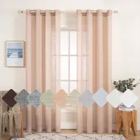 Unyqoos Set van 2 Transparante Linnenlook Gordijnen met Oogjes voor Woonkamer en Slaapkamer, 140 x 260 cm, Perzik