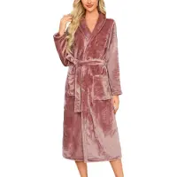 Unyqoos Warme en comfortabele fleece badjas voor dames met lange mouwen en zakken