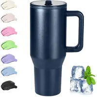 Unyqoos Thermobeker met handvat en rietje voor warme en koude dranken, 1200 ml, lekvrij en BPA-vrij