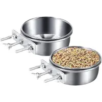 Unyqoos RVS-voeder- en waterbakset, 2 stuks (10 x 4,5 cm) – afneembaar, vaatwasmachinebestendig, roestvrij, eenvoudig te monteren, geschikt voor parkieten en papegaaien