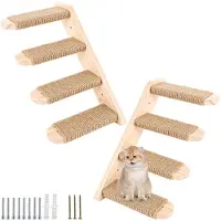 Unyqoos Houten kattenklimwand met jute touw en acht treden voor speelplezier, 2 stuks