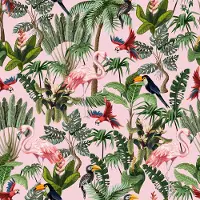 Unyqoos Zelfklevend tropisch bloemenbehang met flamingo's voor een exotische woonstijl