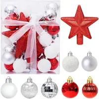 Unyqoos Set van 30 rode en witte mini-kerstballen met ster voor kleine kerstbomen