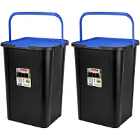 PlasticForte Recycling afvalbak - 2x - zwart/blauw - 45 Liter - afsluitbaar - 34 x 40 x 54 cm - deksel
