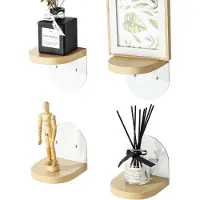 Unyqoos Set van 4 ruimtebesparende houten wandrekken met modern design