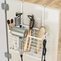 Unyqoos Haardrogerhouder - 3 in 1 haardrogerhouder, verstelbare hoogte, kastdeur/wandmontage, badkamerorganizer voor haardroger, stijltangen, krultangen, stijltangen