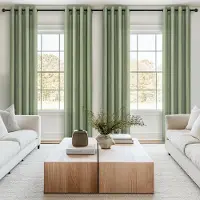 Unyqoos Gordijnen voor Jongenskamer met Linnenlook en Ingestanste Ringen, Geschikt voor Meerdere Kamers, 140 x 160 cm, Saliegroen