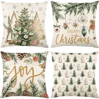 Unyqoos Set van 4 decoratieve kussenslopen voor sfeervolle kerstversiering